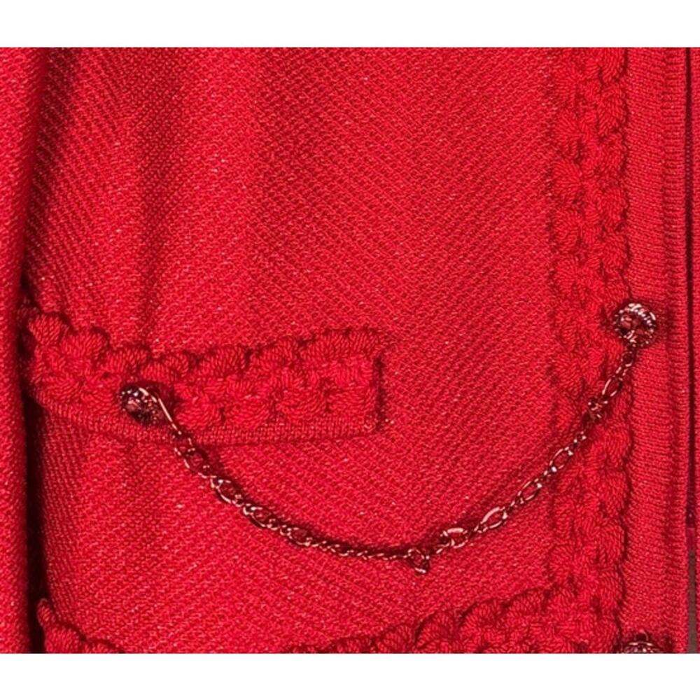 St. John Womens 10 Red Knit Wool Crochet Zip Front Designer Crochet Jacket NEW - Picture 6 of 9